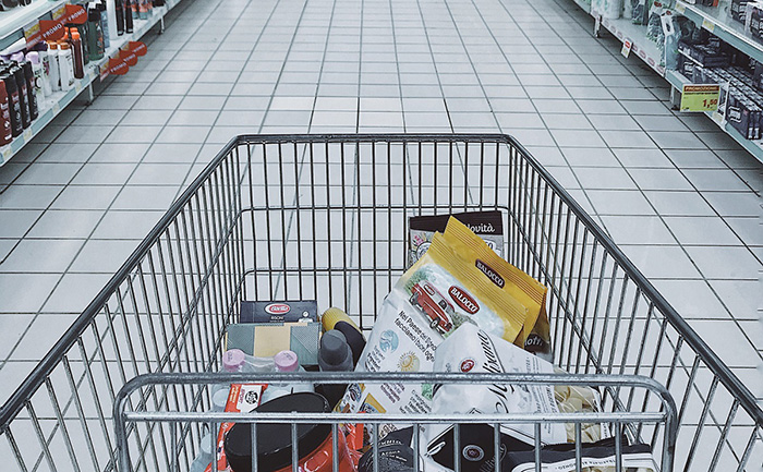 a cart full of groceries