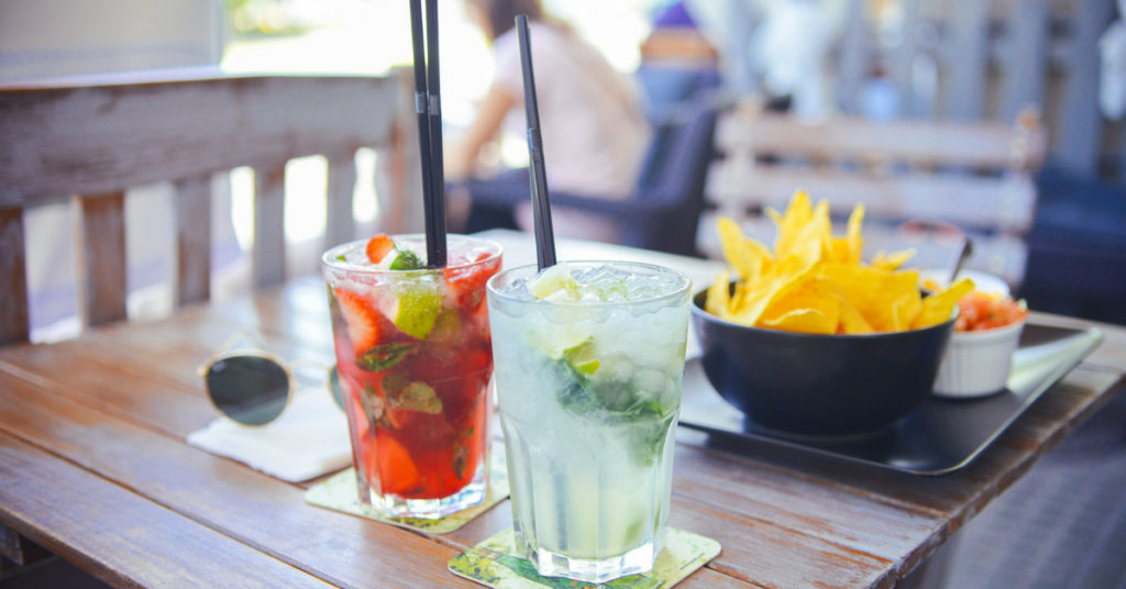 Two mojitos on a table