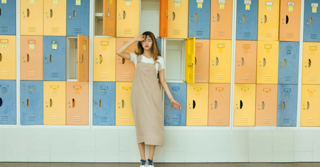 girl with back to lockers