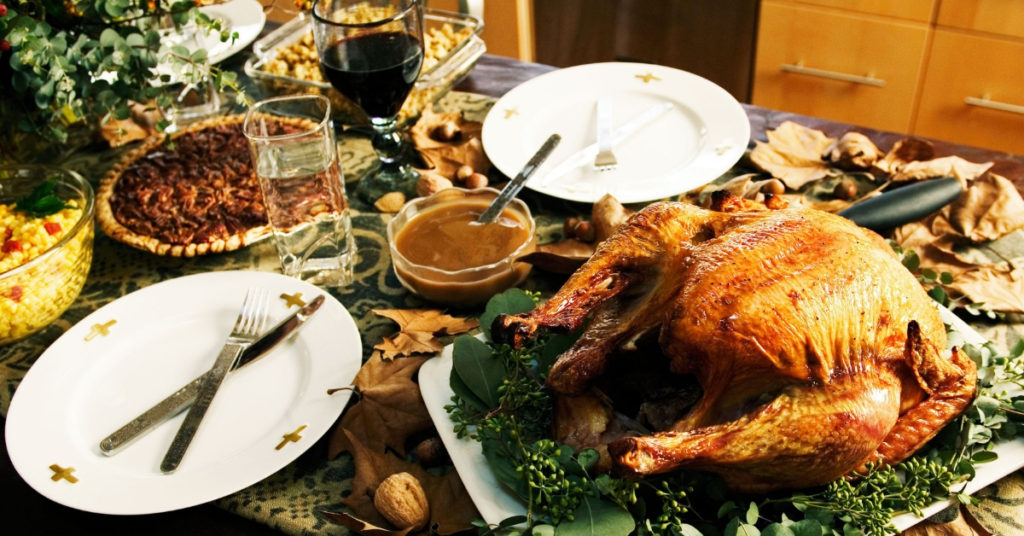 table set for thanksgiving feast