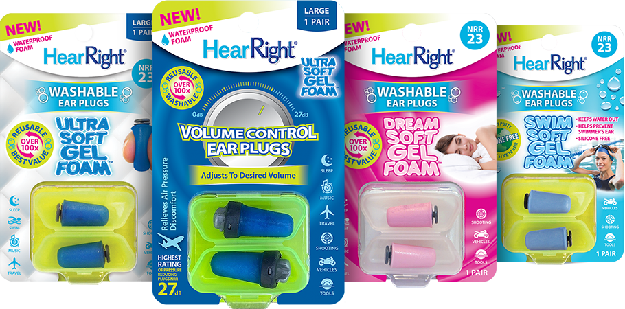 Four HearRIght Earplug products